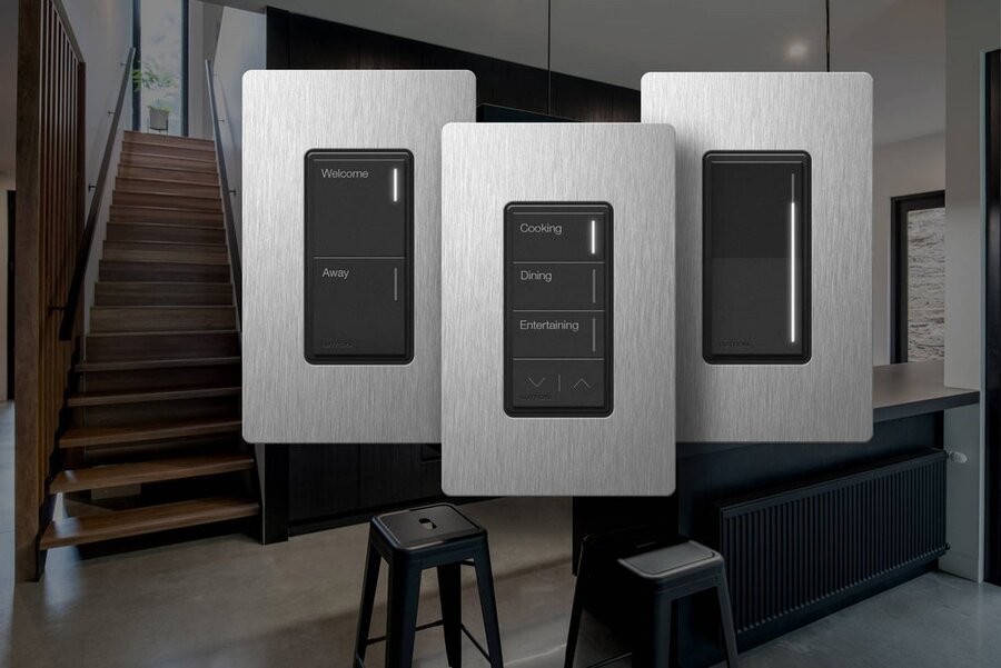 Three RadioRA3 switch/keypad designs on display.